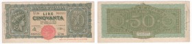 Luogotenenza di Umberto II - Luogotenenza - 50 lire "Italia Turrita" - simbolo testina - emissione del 10-12-1944 - N°serie U26 068328 - Firme: Intron...