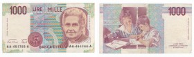 Repubblica Italiana - Biglietto di Banca - 1000 Lire "Montessori"- emissione del 24.10.1990 - N&deg;serie AA 451766 A - Firme: Ciampi, Speziali - Crap...