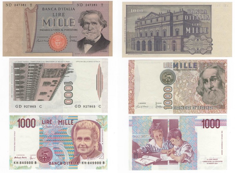 Repubblica Italiana - Banca d'Italia - Lotto n.3 esemplari da 1000 Lire "Giusepp...