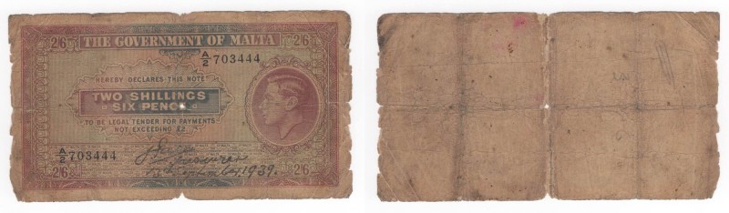 Malta - Governo di Malta - Amministrazione Britannica - 2 Shillings - 6 Pence 19...