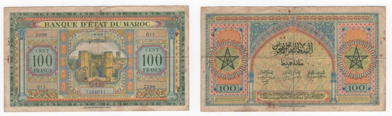 Marocco - Banca Statale del Marocco - 100 Franchi 1943 - "Bab El Mahrouk Gate" -...