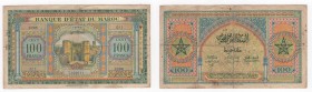 Marocco - Banca Statale del Marocco - 100 Franchi 1943 - "Bab El Mahrouk Gate" - P27 - Pieghe / Macchie / Forellini 
n.a.

Shipping only in Italy