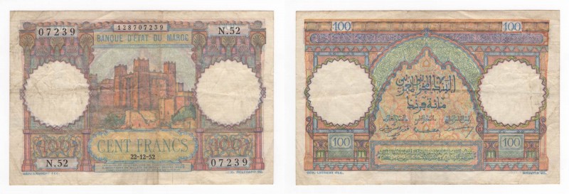 Marocco - Banca Statale del Marocco - 100 Franchi 1952 - P45 - Pieghe 
n.a.

...