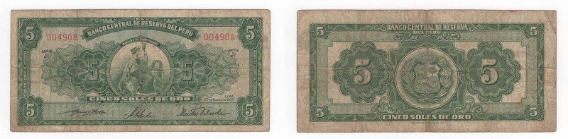 Perù - Banca Centrale del Perù - 5 Soles de Oro 1965 - "Liberty" - N°004908 - P8...