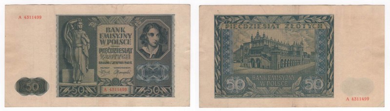 Polonia - Banca Polacca - 50 Zlotych 1941 - P102 - Pieghe / Macchie 
n.a.

Sh...