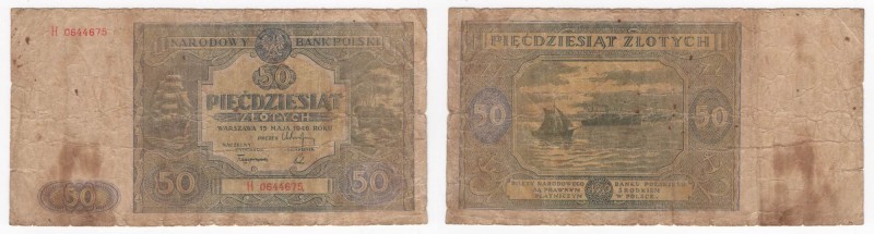 Polonia - Banca Nazionale Polacca - 50 Zlotych 1946 - P128 - Pieghe / Strappi / ...