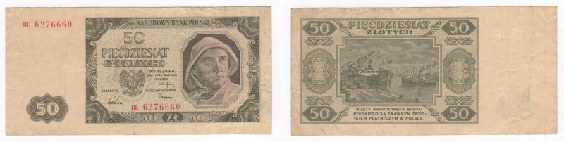 Polonia - Banca Nazionale Polacca - 50 Zlotych 1948 - "Fisherman"- P138 - Pieghe...