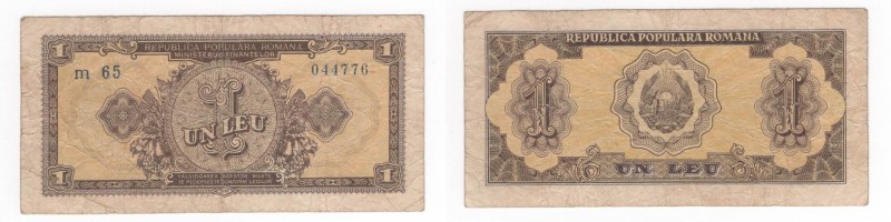 Romania - Repubblica Popolare della Romania - 1 Leu 1952 - P081 - Pieghe / Strap...