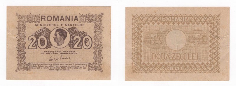 Romania - Banca Nazionale della Romania - 20 Lei 1945 - "Michael I" - P76 - Pieg...