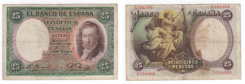 Spagna - Banca di Spagna - 25 Pesetas 1931 "Vincente Lopez" - N°3,534,802 - P81 ...