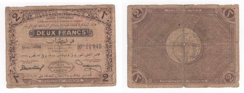 Tunisia - Regno della Tunisia - 2 Francs 1918 - P44 - Pieghe
n.a.

Shipping o...