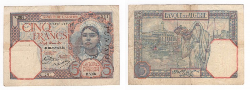 Tunisia - Banca dell'Algeria - 5 Francs 1933 - P8 - Pieghe / Colla
n.a.

Ship...