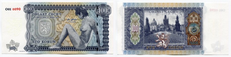 Bohemia & Moravia 100 Korun 2019 Fancy Number
# O 01 0090; Fantasy Banknote; Li...