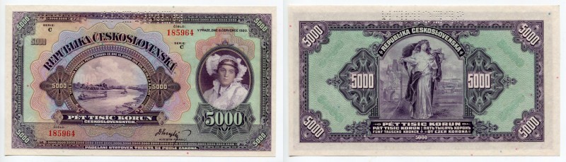 Czechoslovakia 5000 Korun 1920 Specimen
P# 19s; UNC