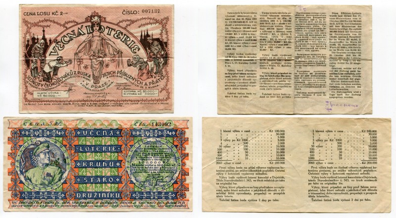 Czechoslovakia 2-5 Korun Lottery Tickets 1923 - 1925
VF