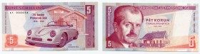 Czechoslovakia 5 Korun 2018 Specimen "Porshe 356"
70th Anniversary Porshe production (1948-2018); Fantasy Banknote; Limited Edition; Made by Matej Ga...