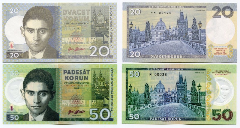 Czechoslovakia 20 & 50 Korun 2019 Specimen "Franz Kafka"
50 Korun (Polymer) & 2...