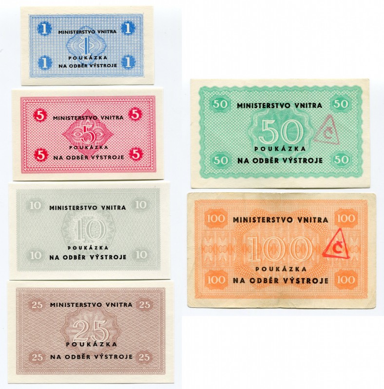 Czechoslovakia Lot of 6 Vouchers for Goods
Ministerstvo vnitra, Poukázka na odb...