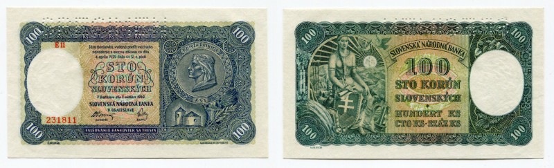 Slovakia 100 Korun 1940 Specimen
P# 10s; UNC