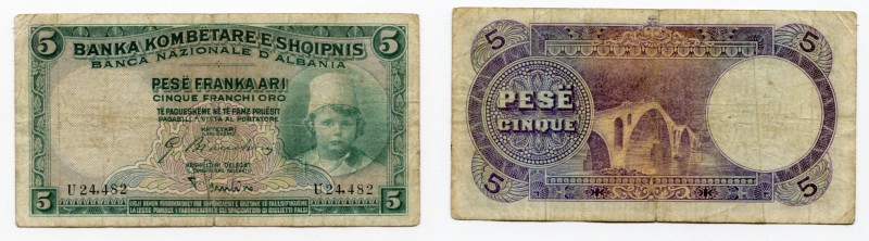 Albania 5 Franka Ari 1926 (ND)
P# 2b; F