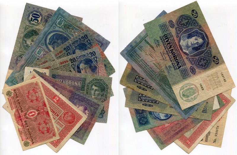 Austria Lot of 8 Banknotes 1904 - 1914
P# 9; P# 12; P# 13; P# 15; P# 19; P# 20;...