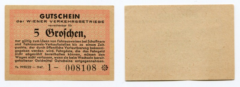 Austria Wiener Verkehrsbetriebe 5 Groschen 1947
UNC