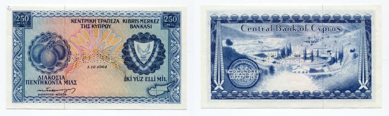 Cyprus 250 Mils 1964 Specimen
P# 41s; UNC