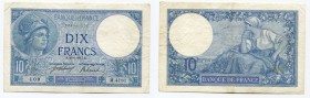 France 10 Francs 1917
P# 73a; With Pinholes; VF