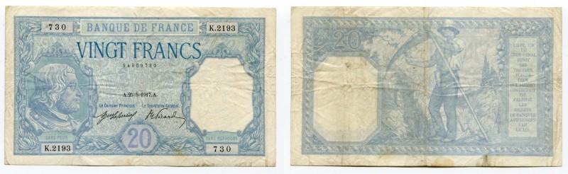 France 20 Francs 1917
P# 74; With Pinholes