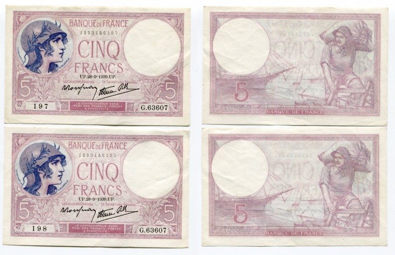 France 5 Francs 1939 Consecutive Number
P# 83