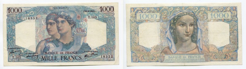 France 1000 Francs 1945
P# 130a; VF