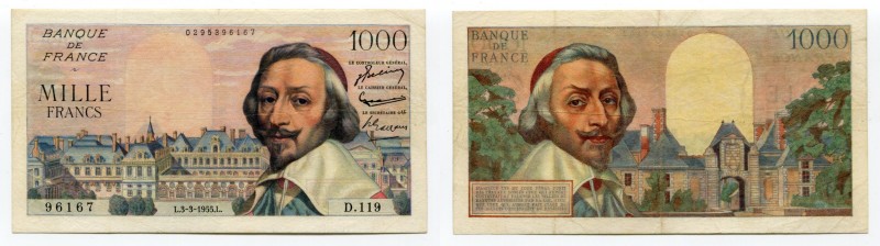 France 1000 Francs 1955
P# 134a; VF