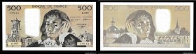 France 500 Francs 1992
P# 156i; Without holes; aUNC