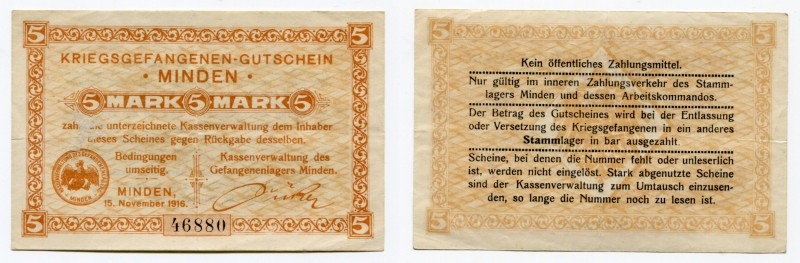 Germany - Empire Minden 5 Mark 1916
Minden Camp; VF+/XF-