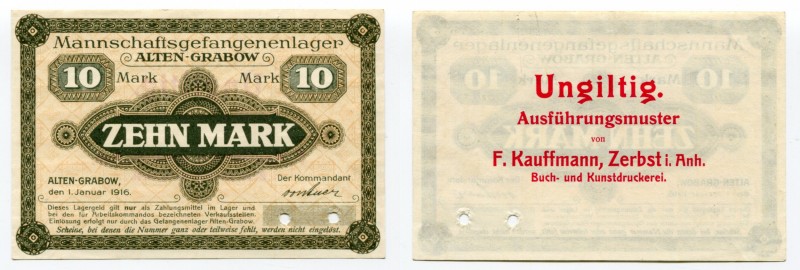 Germany - Empire Alten-Grabow 10 Mark 1916 Specimen
Alten-Grabow Camp; WIth Pin...