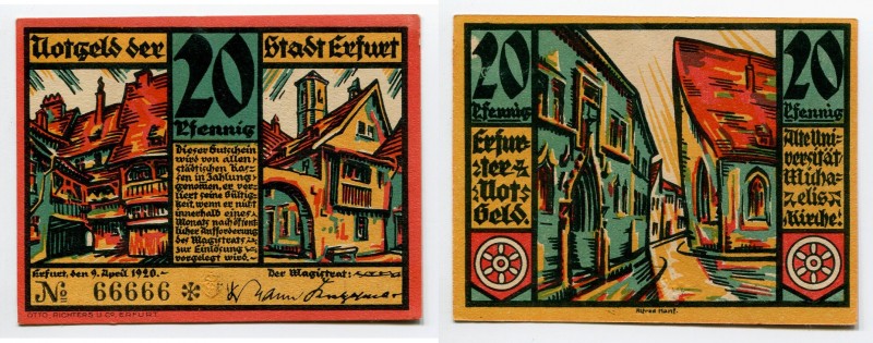 Germany - Weimar Republic Erfurt 20 Pfennig 1920 Notgeld Super Number
Grabowski...