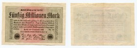 Germany - Weimar Republic 50 Millionen Mark 1923
P# 109b; XF