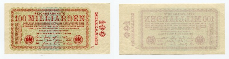 Germany - Weimar Republic 100 Milliarden Mark 1923
P# 133; AUNC