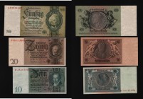 Germany - Weimar Republic 10-20-50 Reichsmark 1929 - 1933
P# 180-182; UNC