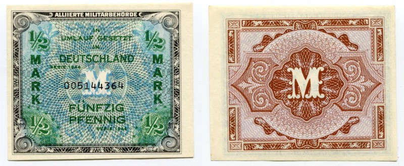 Germany - Third Reich 1/2 Mark 1944 Allied Occupation WWII
P# 191a; aUNC, Crisp...