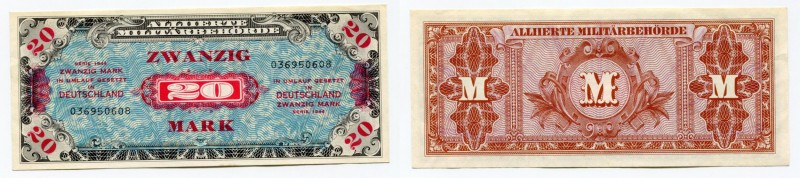 Germany - Third Reich 20 Mark 1944 Allied Occupation WWII
P# 195a; UNC, Crispy
