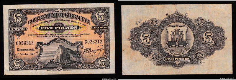 Gibraltar 5 Pounds 1927 Very Rare
P# 13; VF