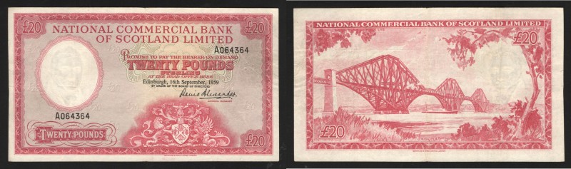 Scotland National Commercial Bank 20 Pounds Sterling 1959 Rare
P# 267; VF+