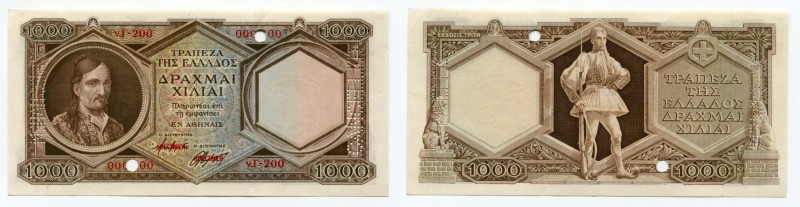 Greece 1000 Drachmai 1944 (ND) Specimen
P# 172s; UNC