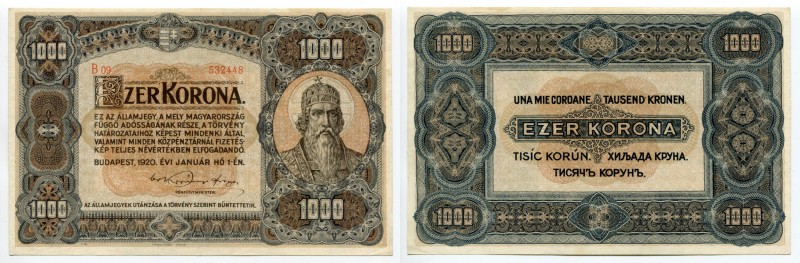 Hungary 1000 Korona 1920
P# 66a; XF