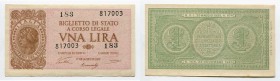 Italy 1 Lira 1944
P# 29a; UNC; Small Banknote
