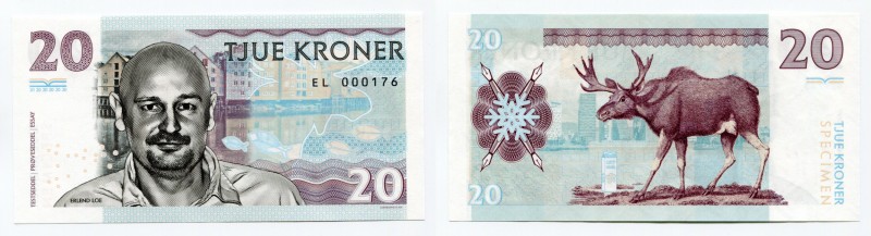 Norway 20 Kroner 2016 Specimen "Erlend Loe" Rare
Erlend Loe; Fantasy Banknote; ...