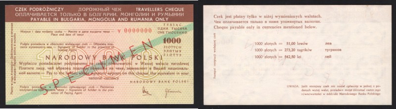 Poland Travel Cheque 1000 Zlotych 1970 Specimen Rare
aUNC