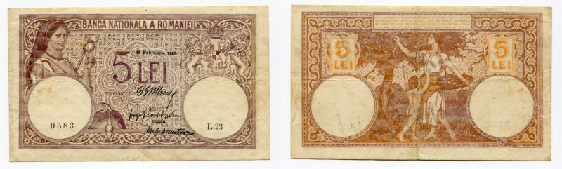 Romania 5 Lei 1917
P# 24a; VF