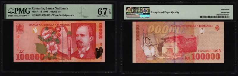 Romania 100000 Lei 1998 PMG 67 EPQ
P# 110; UNC